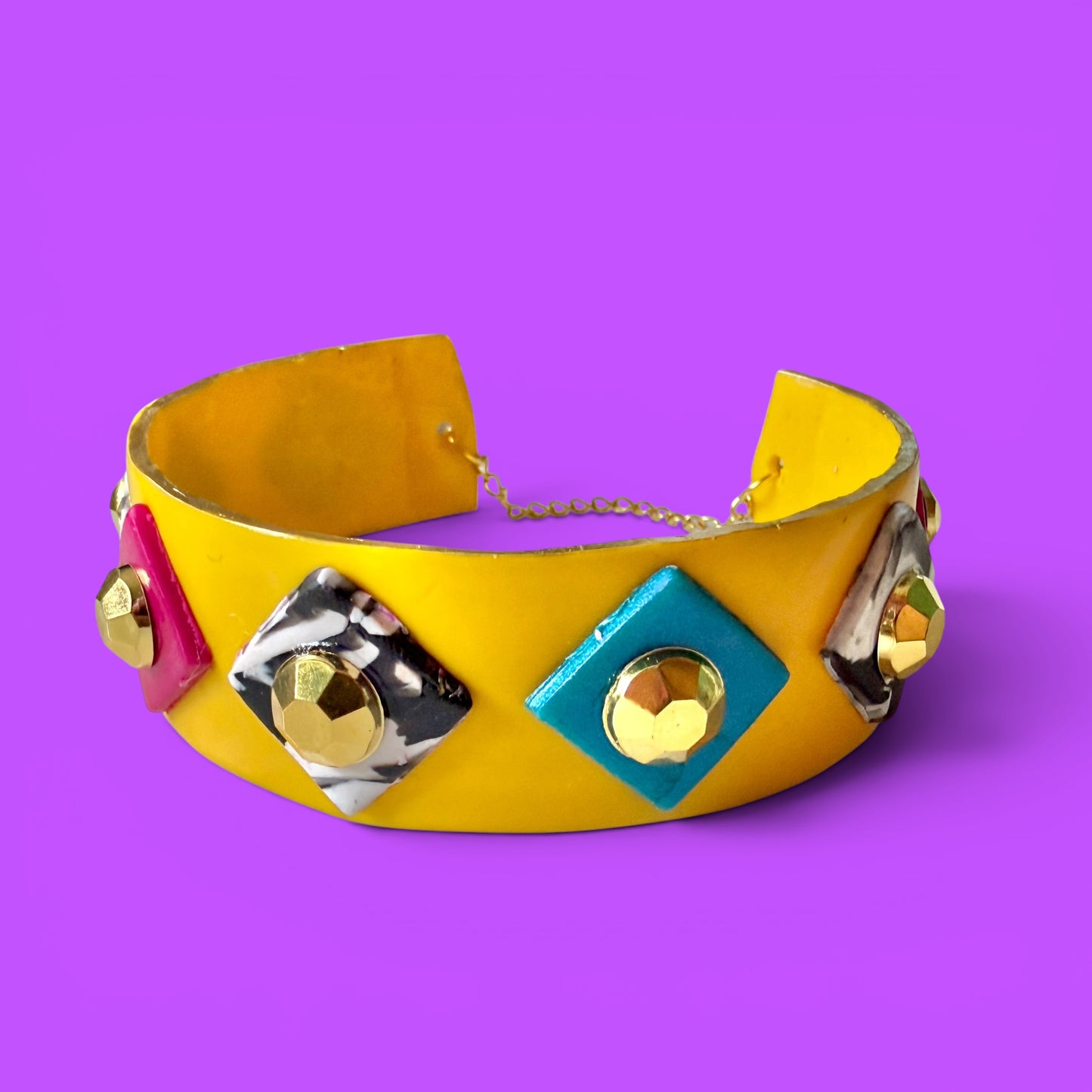 Yellow Jeweled Clay Cuff Bracelet
