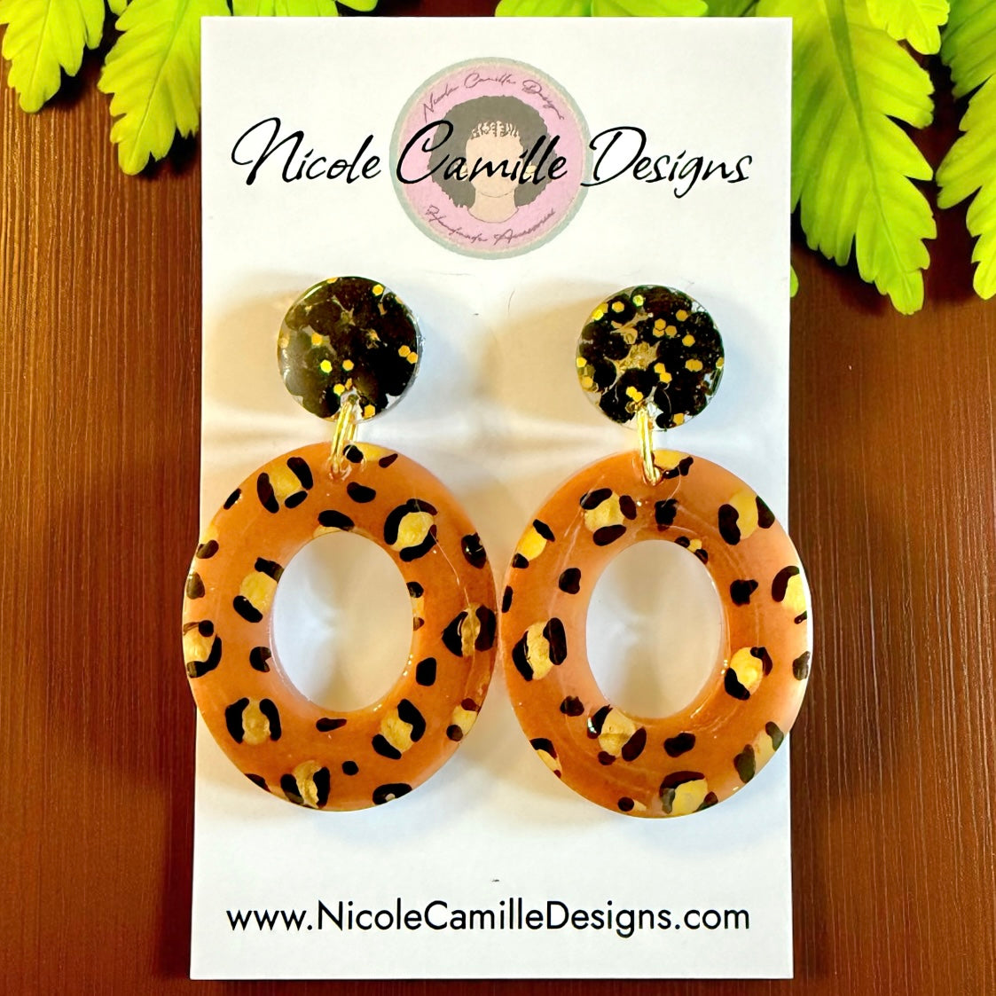 Leopard & Glitter Oval Resin Earrings