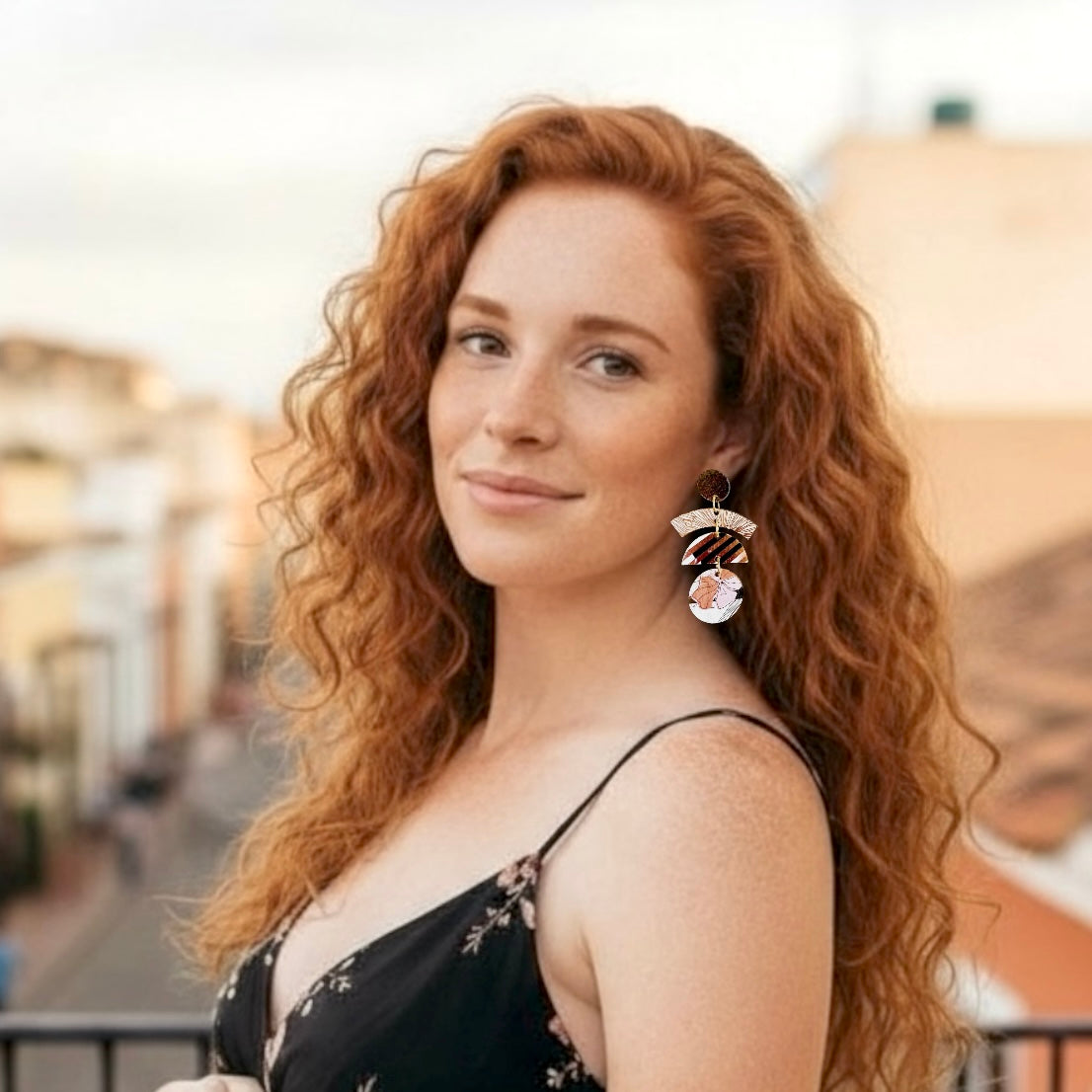 Rose Gold Mixed Print “Tokyo” Wood Earrings