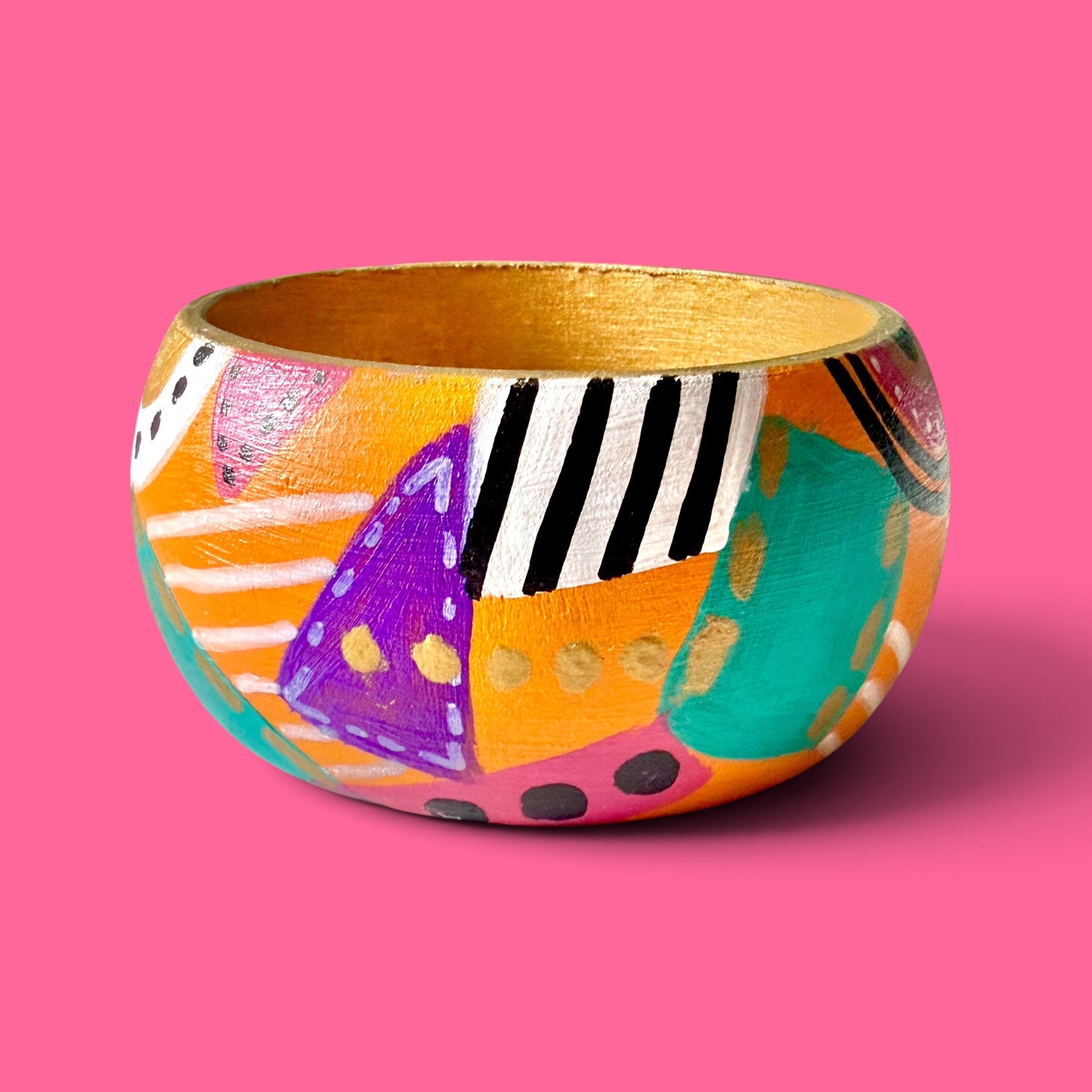 Multicolor Abstract Jumbo Wood Bangle Bracelet