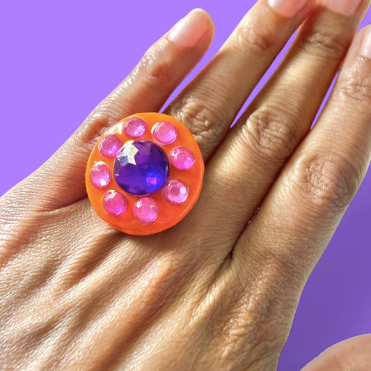 Orange Jeweled Clay Adjustable Ring 2