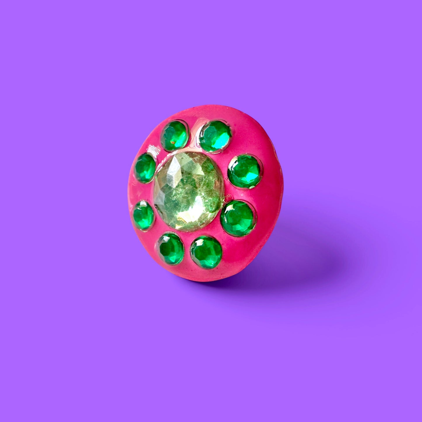 Hot Pink Jeweled Clay Adjustable Ring 1