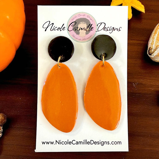 Orange & Black Organic Clay Earrings