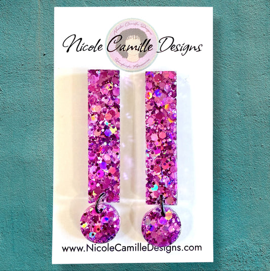 Fuschia Glitter Skinny Resin Earrings
