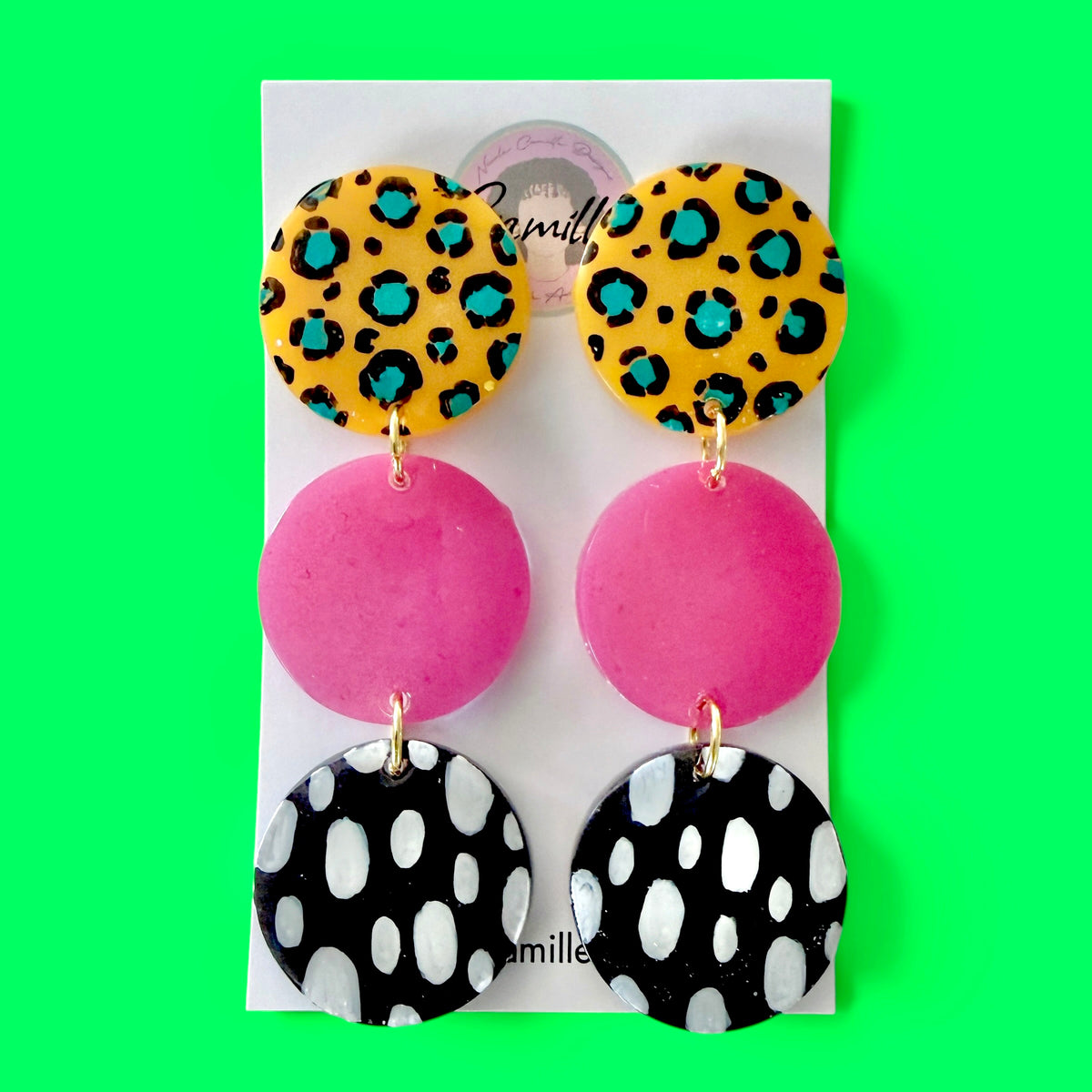 Abstract Large Round Dangle Resin Earrings