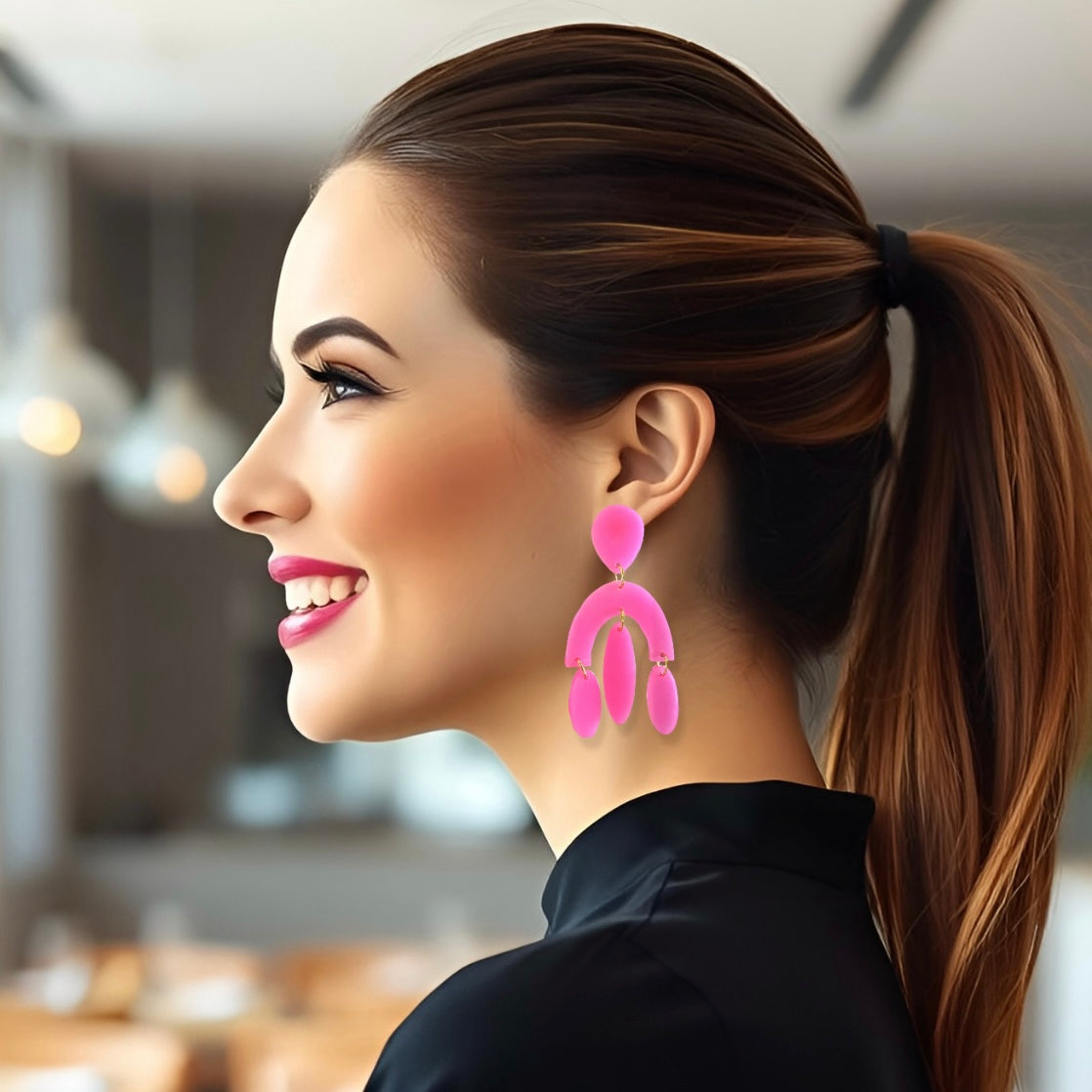 Pink Abstract Dangle Resin Earrings