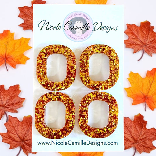 Fall Glitter Rounded Rectangle Resin Earrings