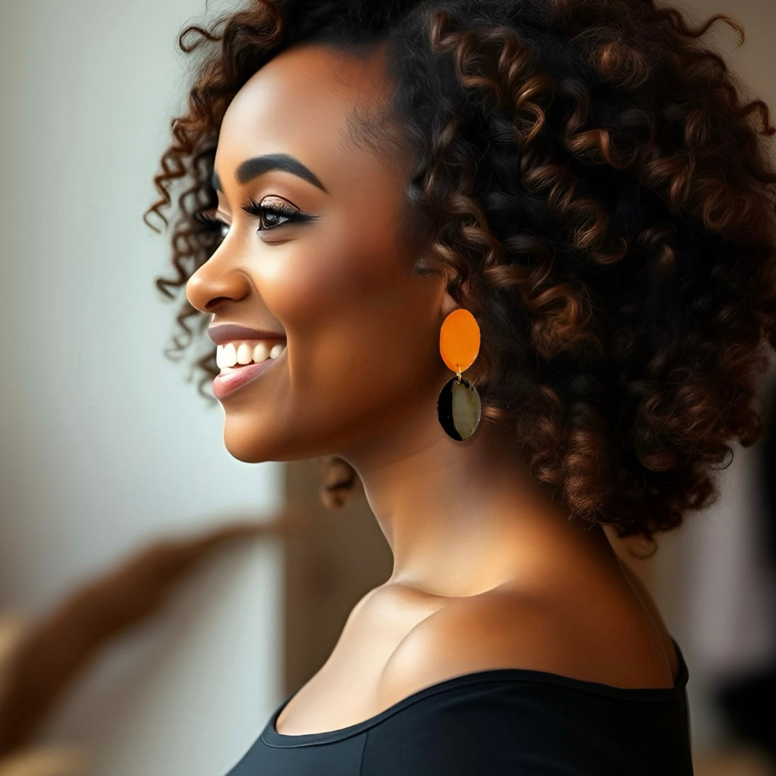 Orange & Black Organic Ovals Clay Earrings