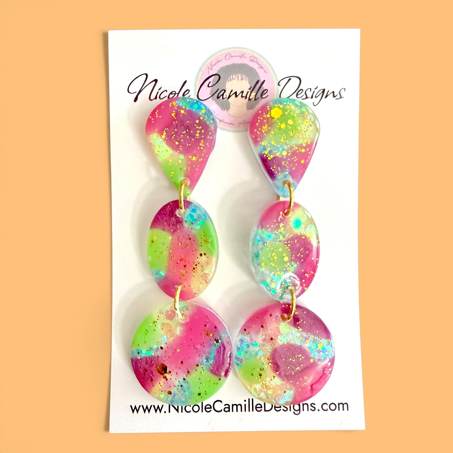 Multicolor & Glitter Geo Dangle Resin Earrings