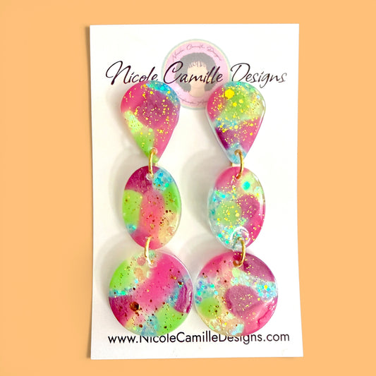Multicolor & Glitter Geo Dangle Resin Earrings