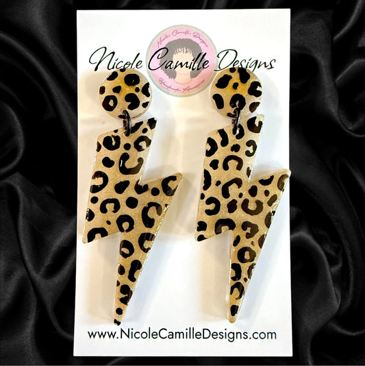 Cheetah Print Lightning Resin Earrings