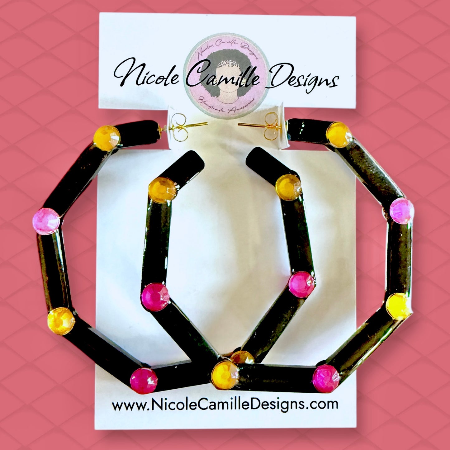 Black Jewel Geo Hoop Resin Earrings