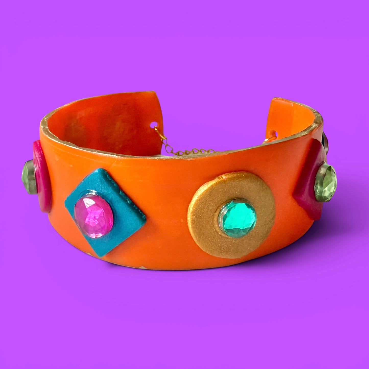 Orange Jeweled Clay Cuff Bracelet