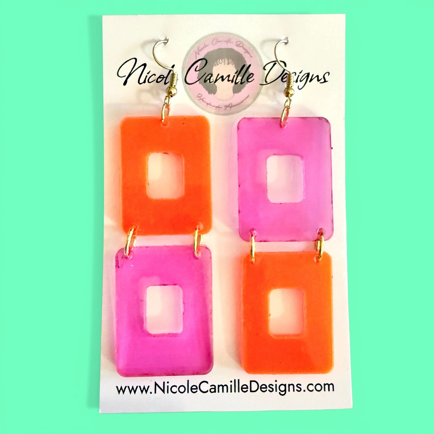 Multicolor Rectangle Dangle Acrylic Earrings