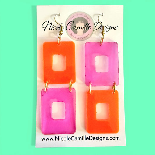 Multicolor Rectangle Dangle Acrylic Earrings