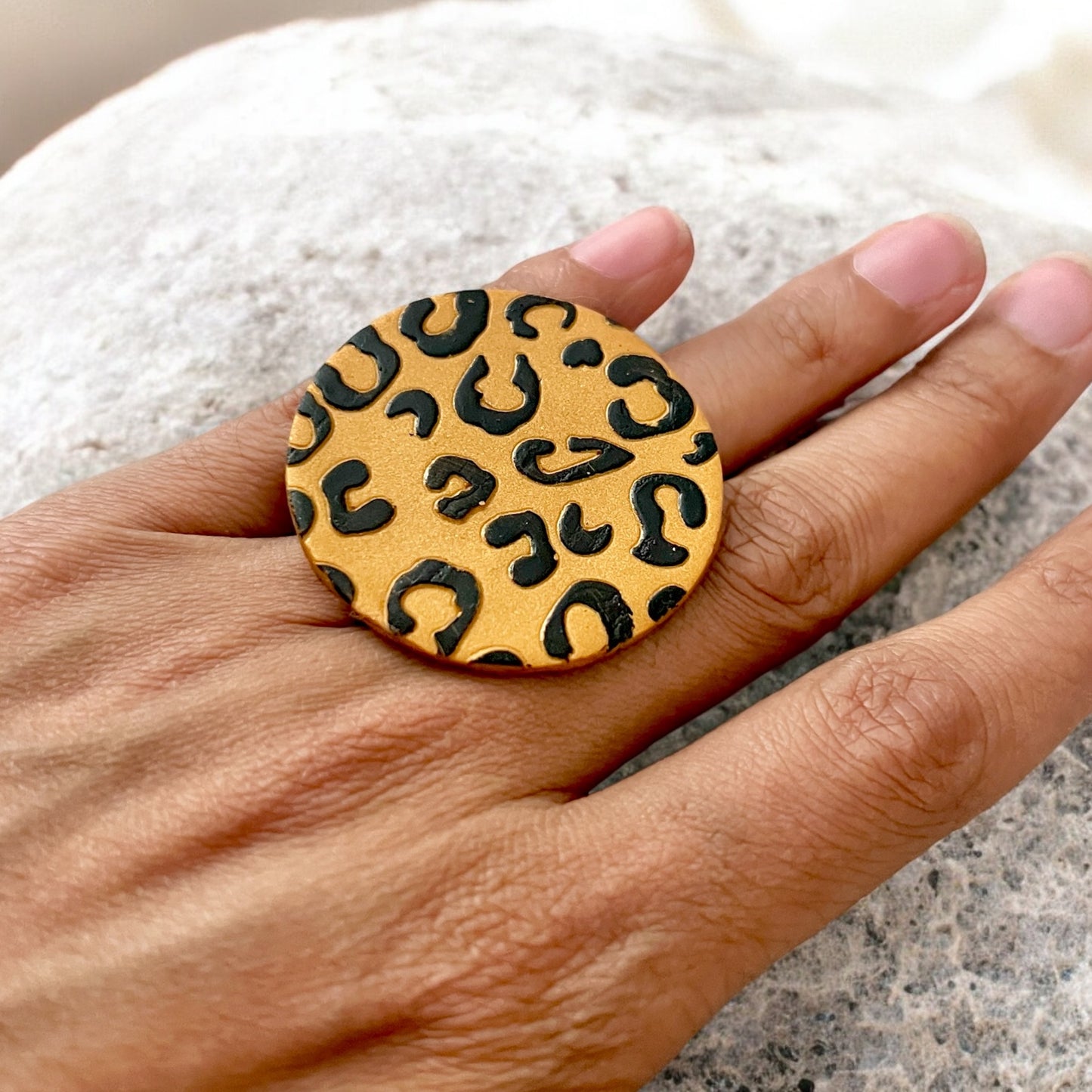 Gold Leopard Print Clay Ring