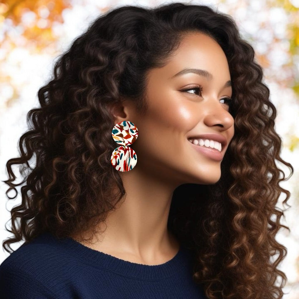 Fall Mosaic Double Disc Clay Earrings