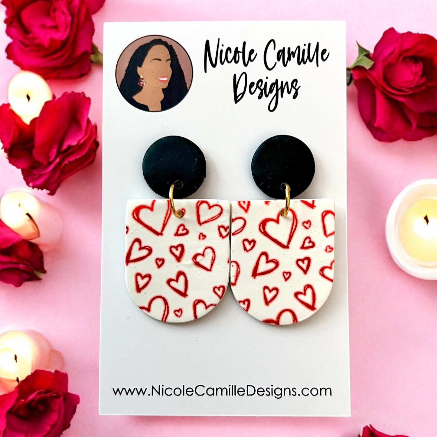 Heart Scribble Arch Clay Earrings