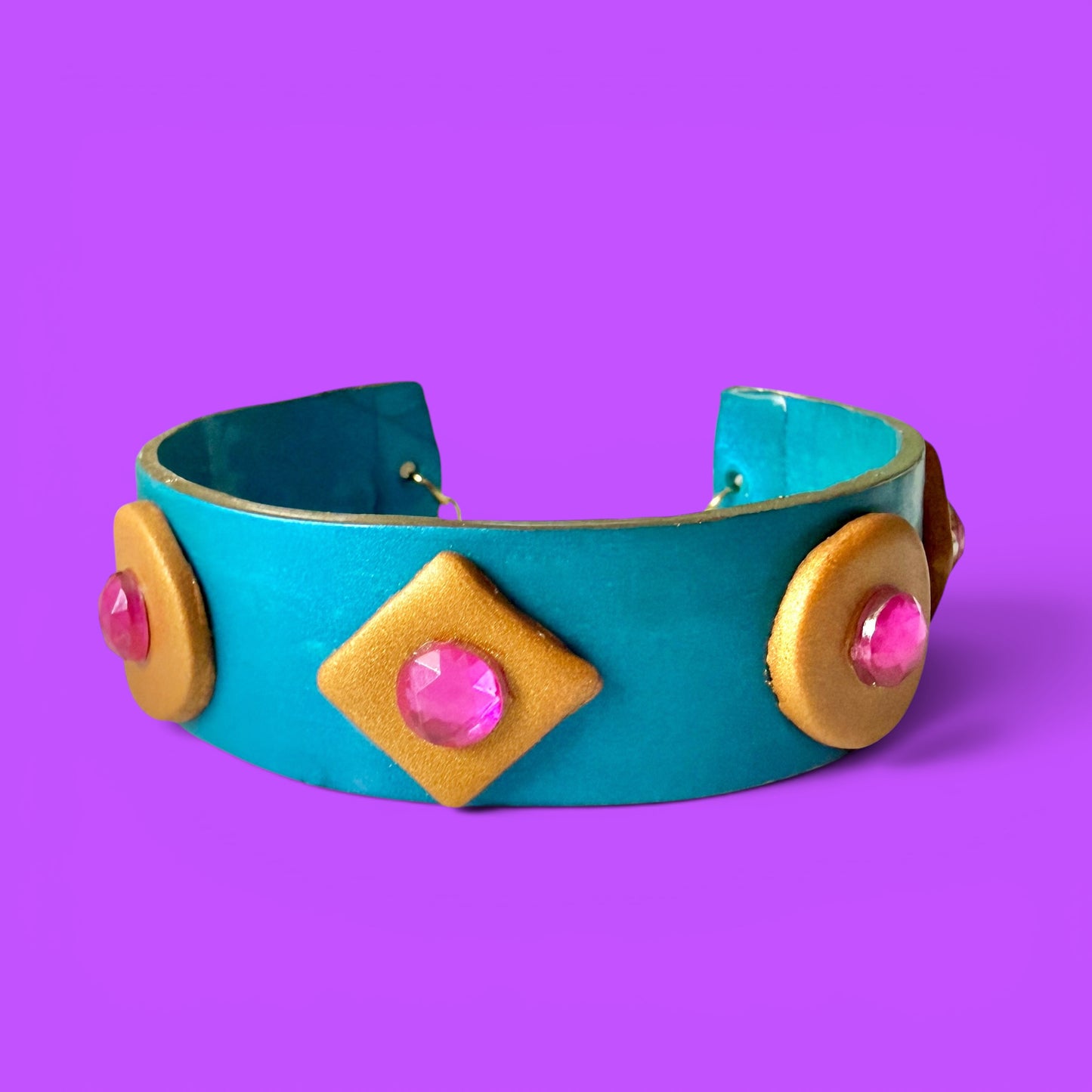 Teal Jeweled Clay Cuff Bracelet