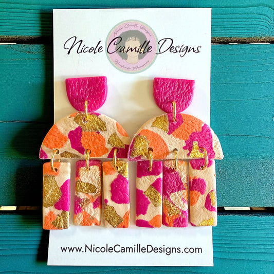 Fuschia & Orange “Madrid” Clay Earrings