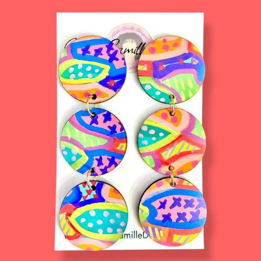 Whimsical 3-Disc Wood Earrings
