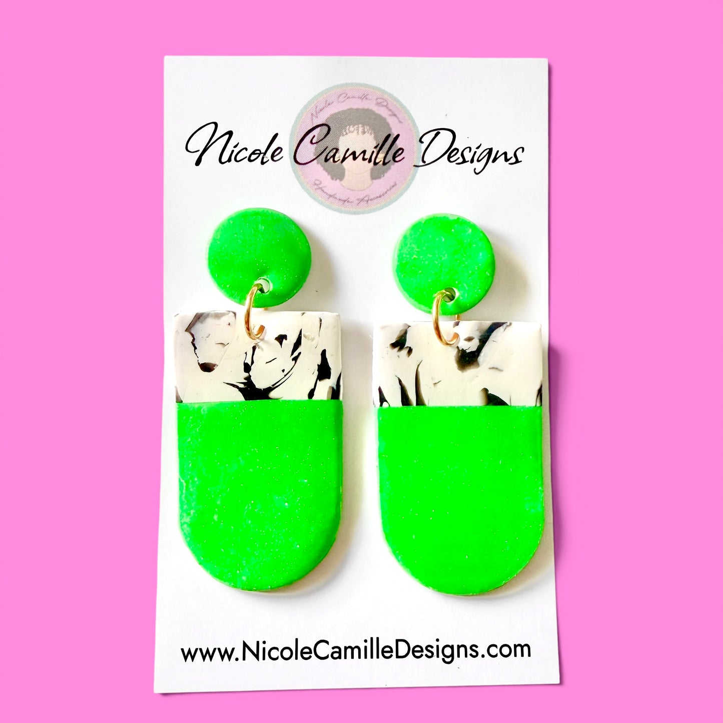 Green & B/W Clay Earrings