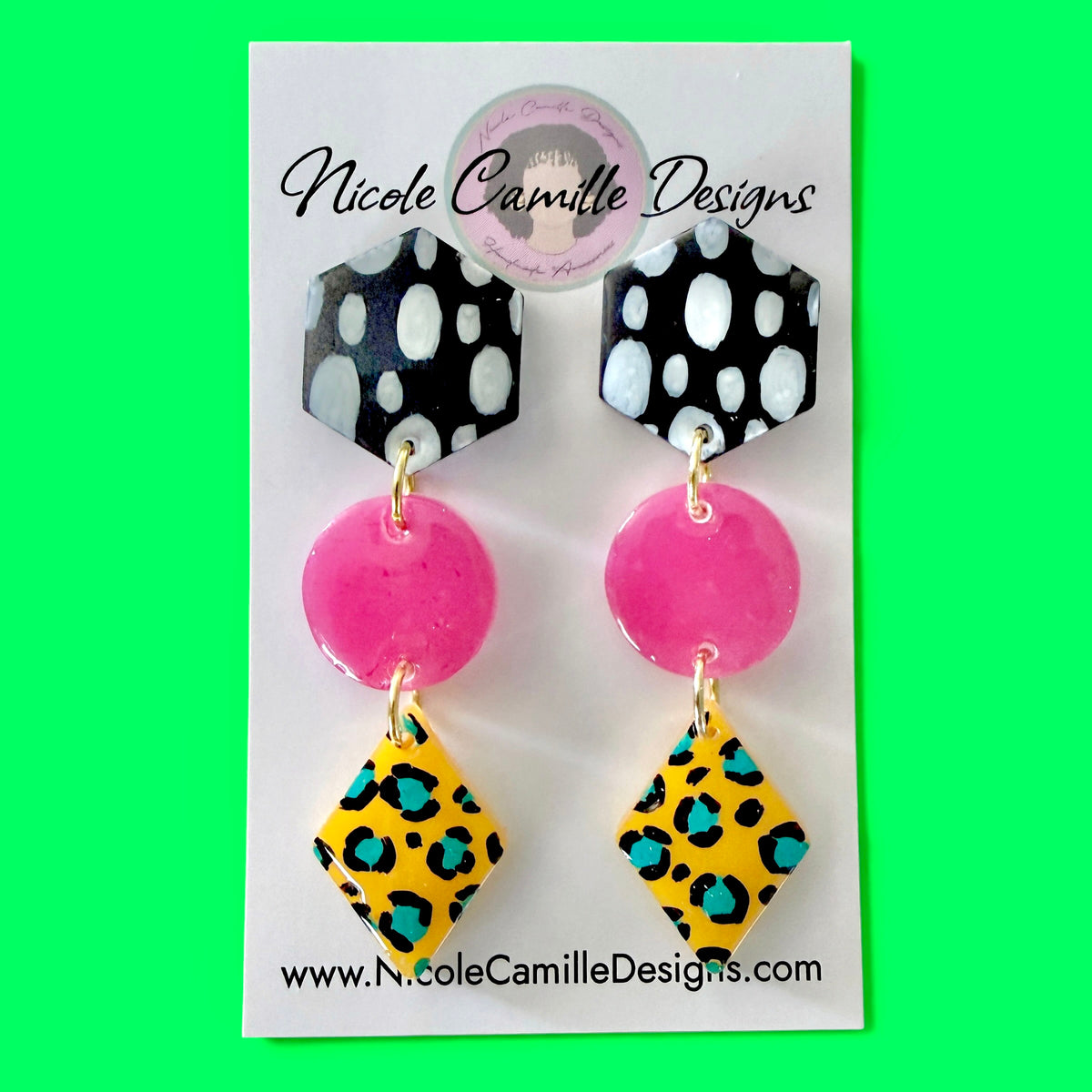 Abstract Geo Diamond Dangle Resin Earrings