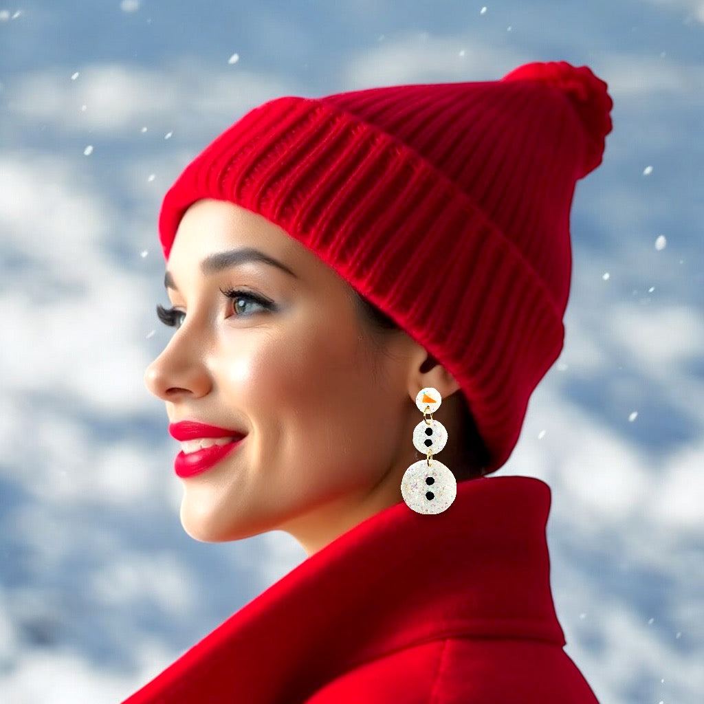 Snowman Glitter Resin Earrings