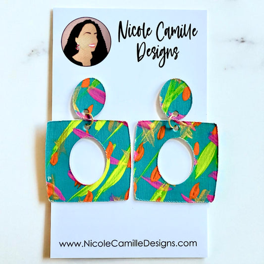 Tropical Color Rounded Square Paper Earrings