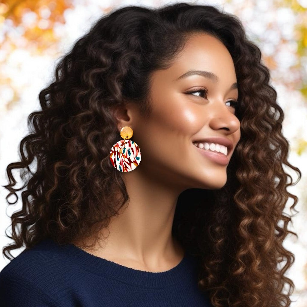 Fall Mosaic Disc Clay Earrings