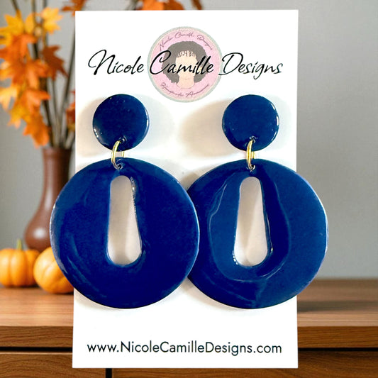 Navy Round Cutout Clay Earrings
