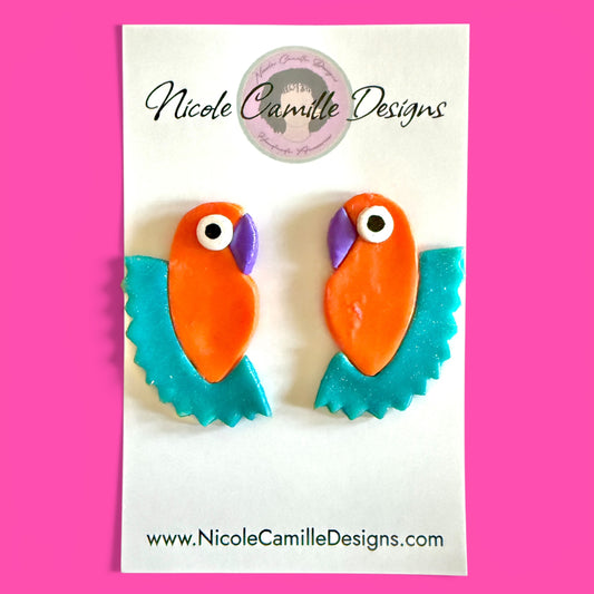 Orange Parrot Clay Earrings