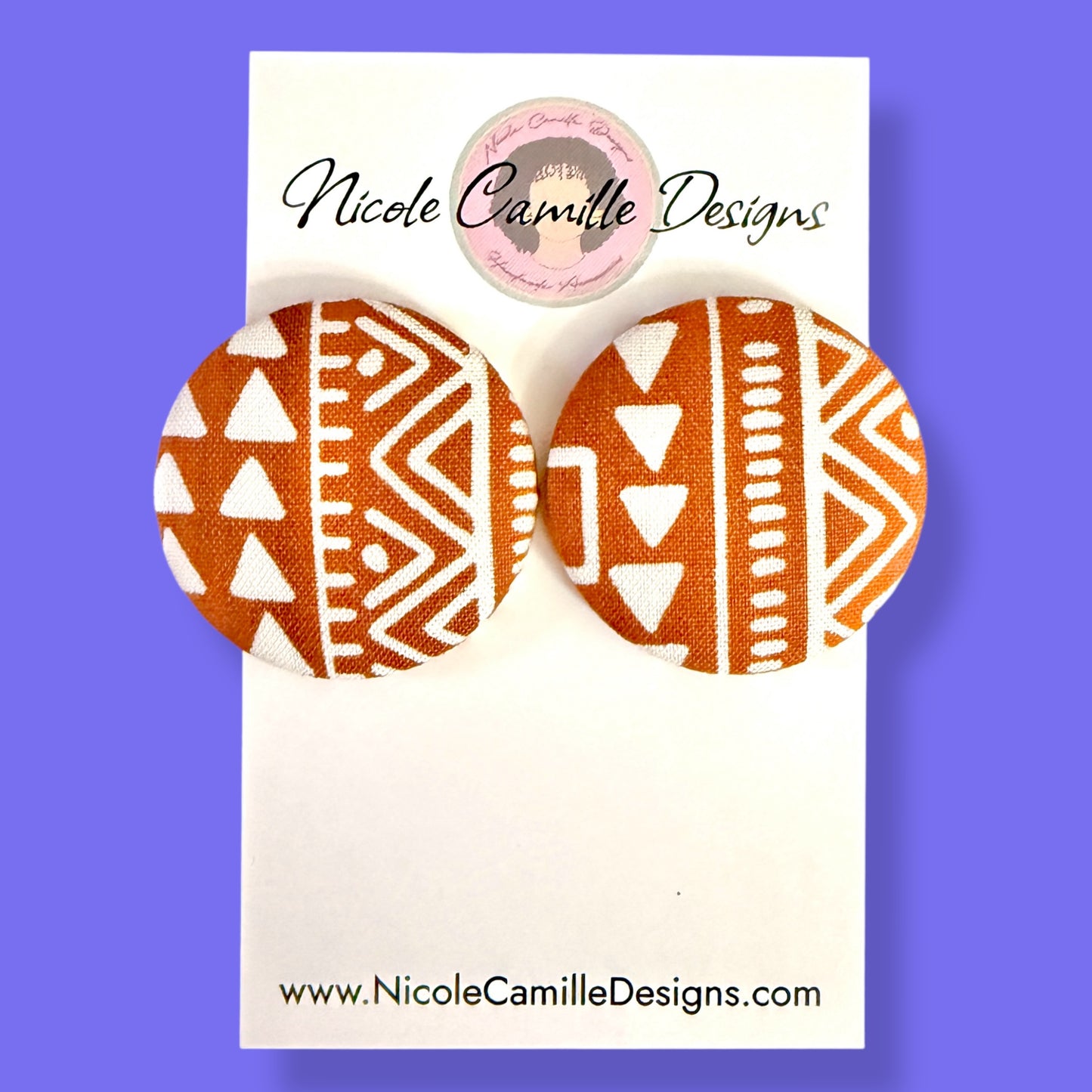 Tribal Print Fabric Button Earrings