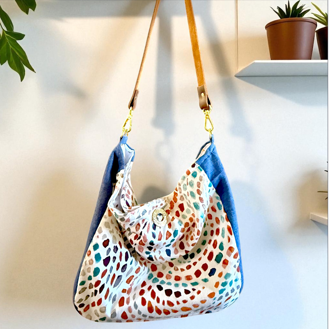 Whimsical Print & Denim Shoulder Bag