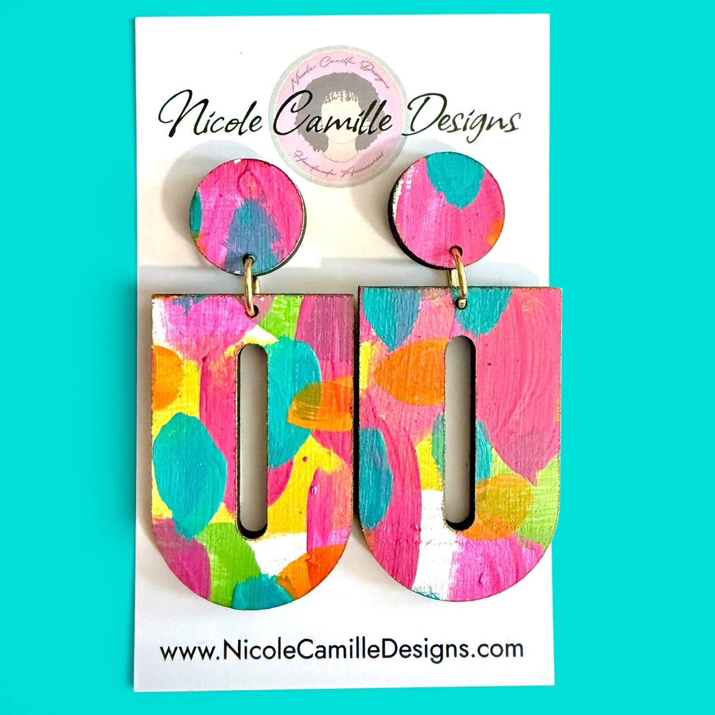 Tropical Mix Reverse Arch Wood Earrings