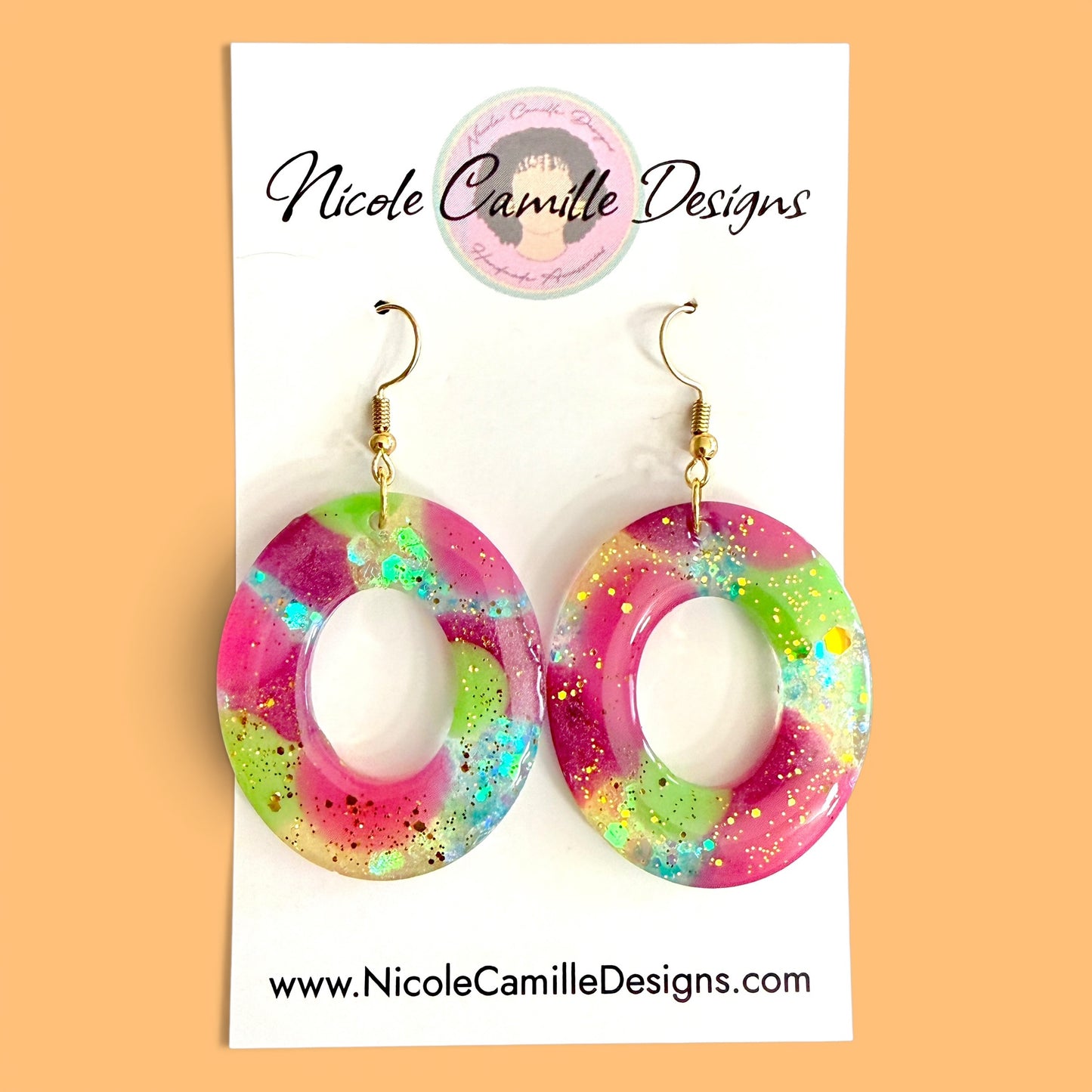 Multicolor & Glitter Oval Resin Earrings