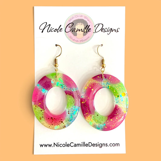 Multicolor & Glitter Oval Resin Earrings