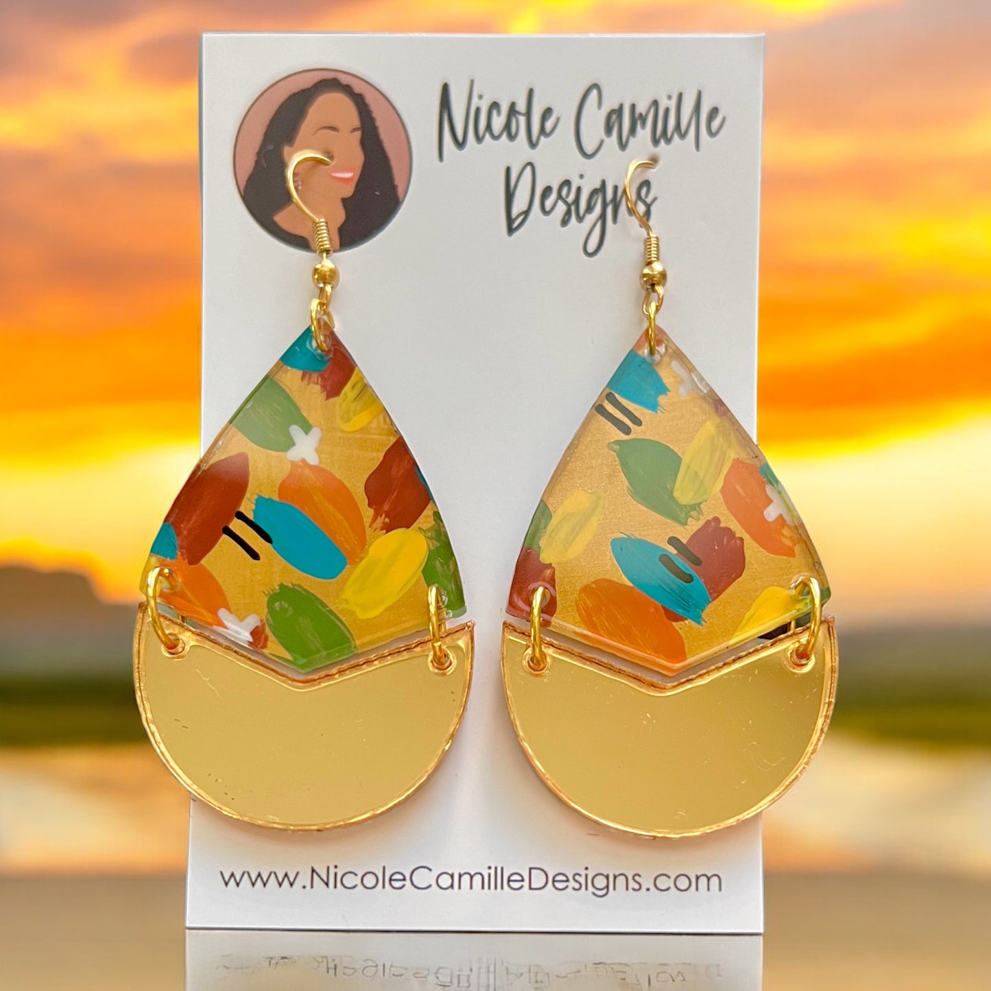 Fall Handpainted 2-Part Teardrop Acyrlic Earrings