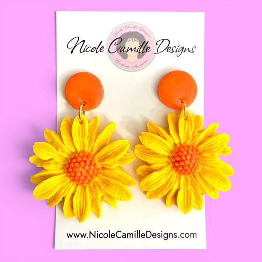 Yellow & Orange Flower Clay Earrings