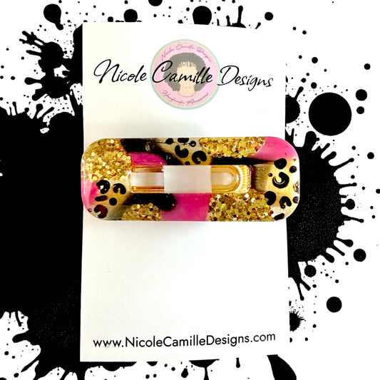 Fuschia & Black Mix Glittery Resin Hairclip