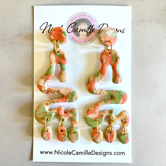 Sage & Orange Abstract Squiggle Clay Earrings