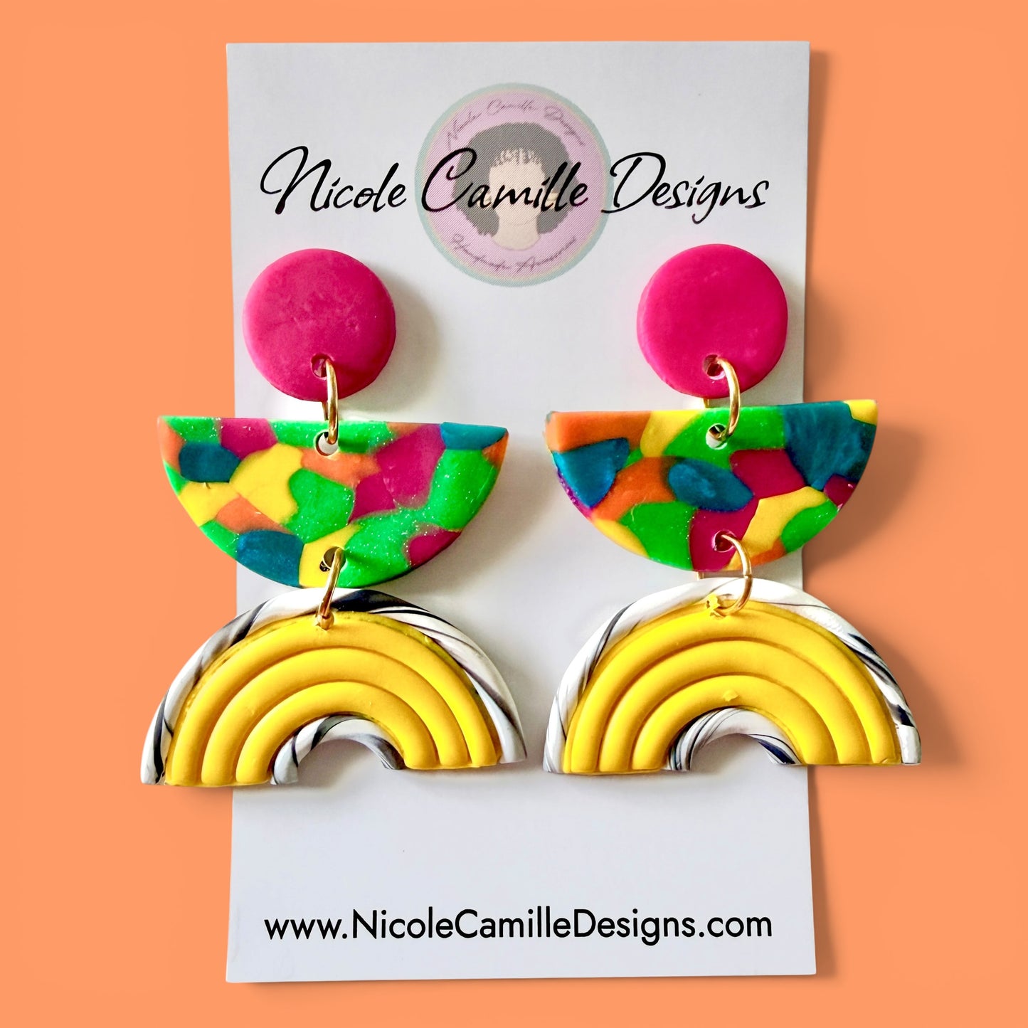 Yellow Mix Geometric Clay Earrings