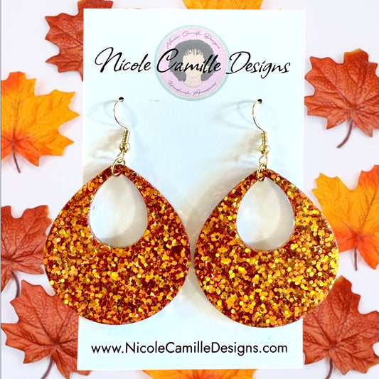 Fall Glitter Teardrop Resin Earrings
