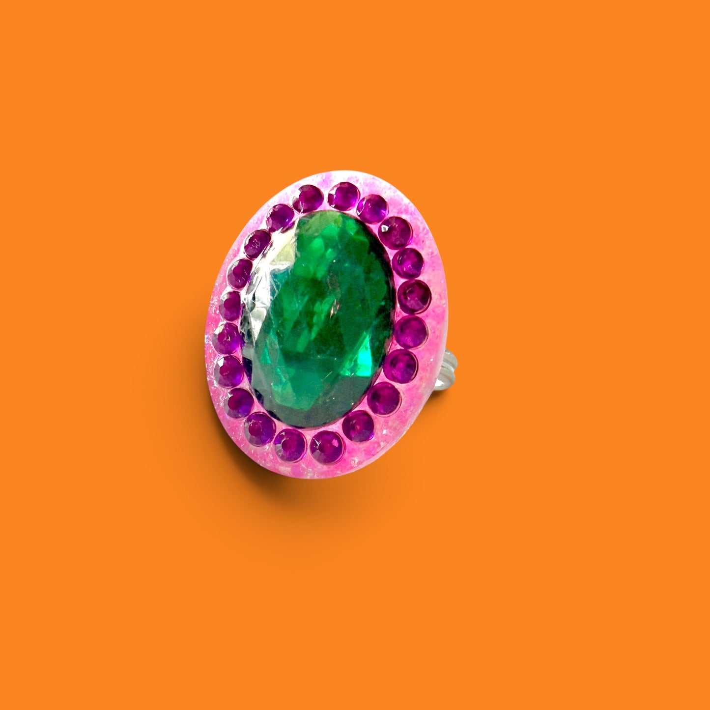 Pink Glitter Oval Resin Ring 2