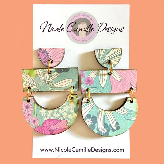 Pastel Floral “Megan” Wood Earrings