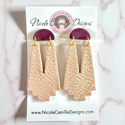 Plum & Beige Geo Aztec Clay Earrings