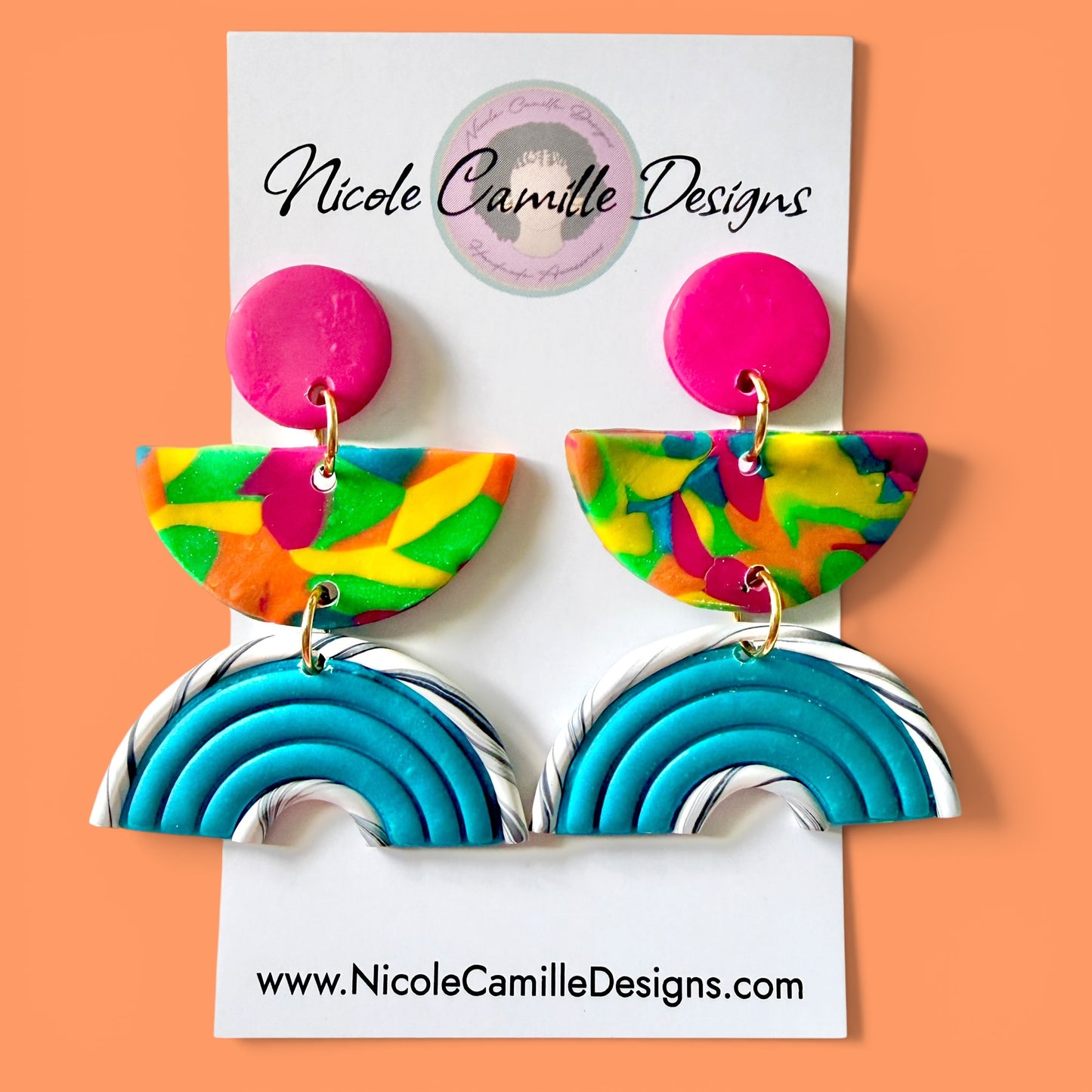 Teal Mix Geometric Clay Earrings