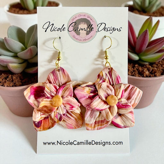 Fall Fuschia Mix Flower Clay Earrings