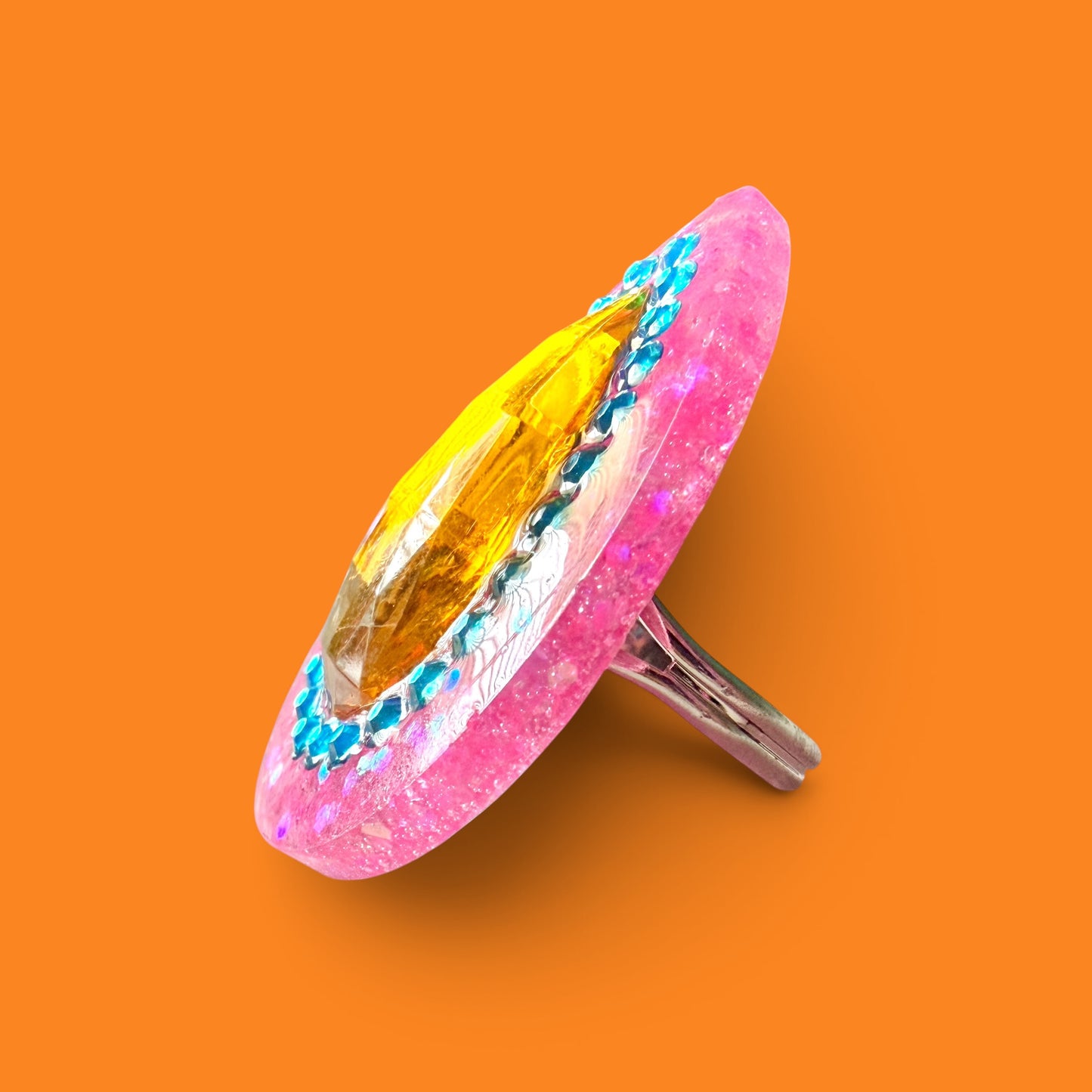 Pink Glitter Teardrop Resin Ring