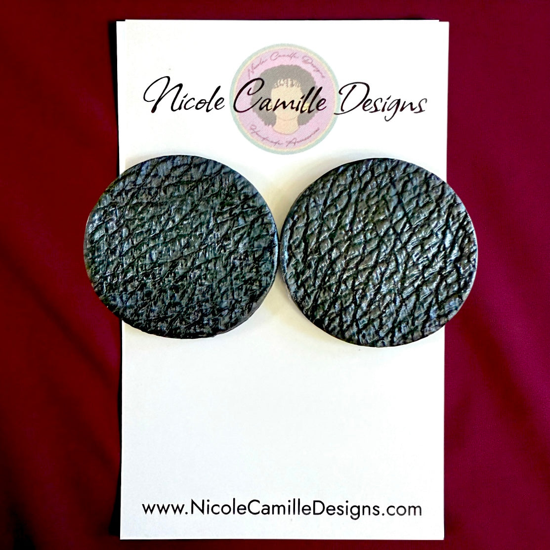 Black Leather Jumbo Studs Clay Earrings